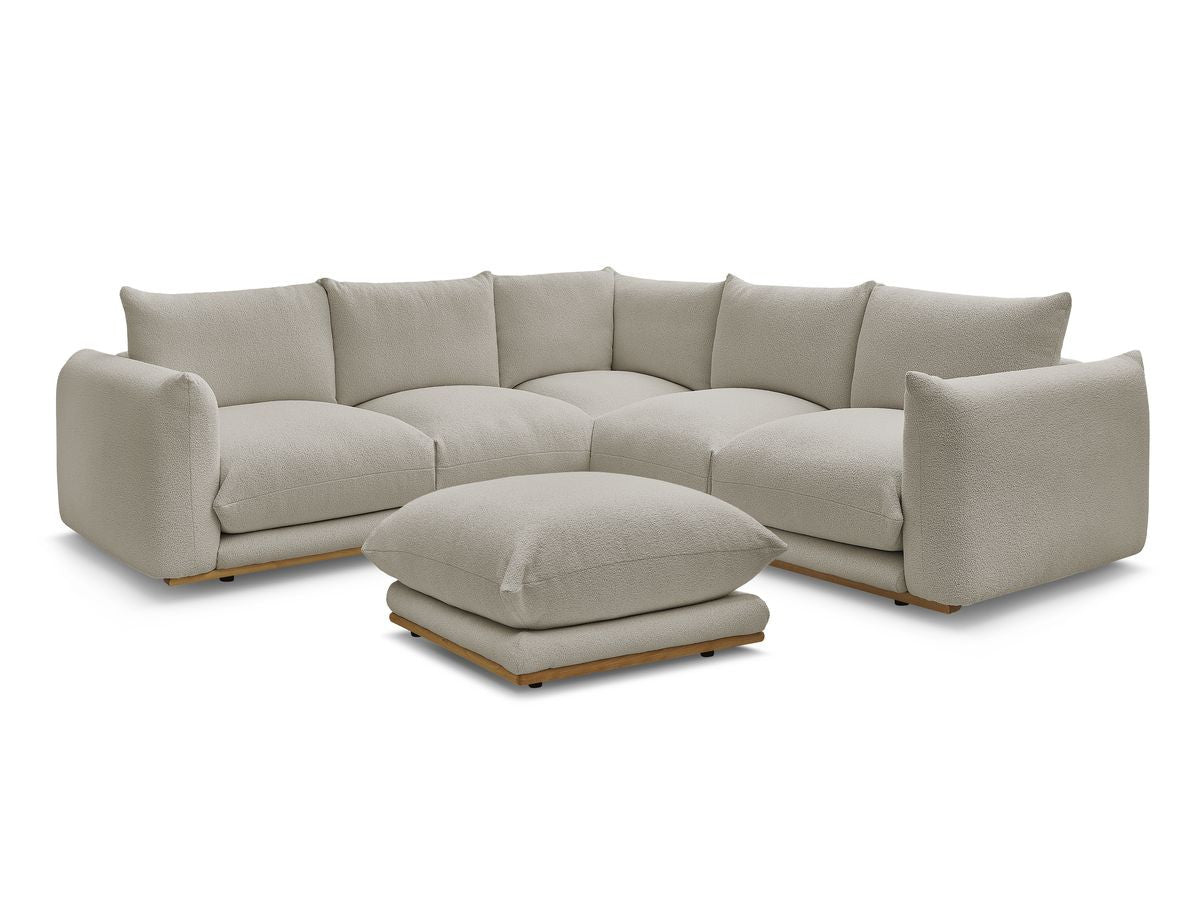 Hjørnesofa ERNEST i bouclé-stoff med puff