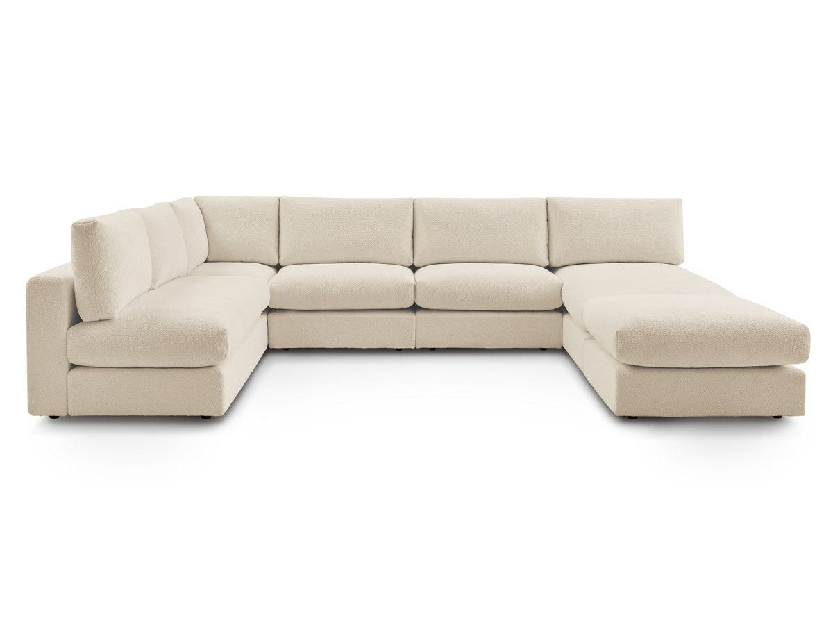 Hjørnesofa 100% modulær PARIS i bouclé-stoff 3 sittemoduler, 1 sjeselong, 1 hjørne, 1 puff