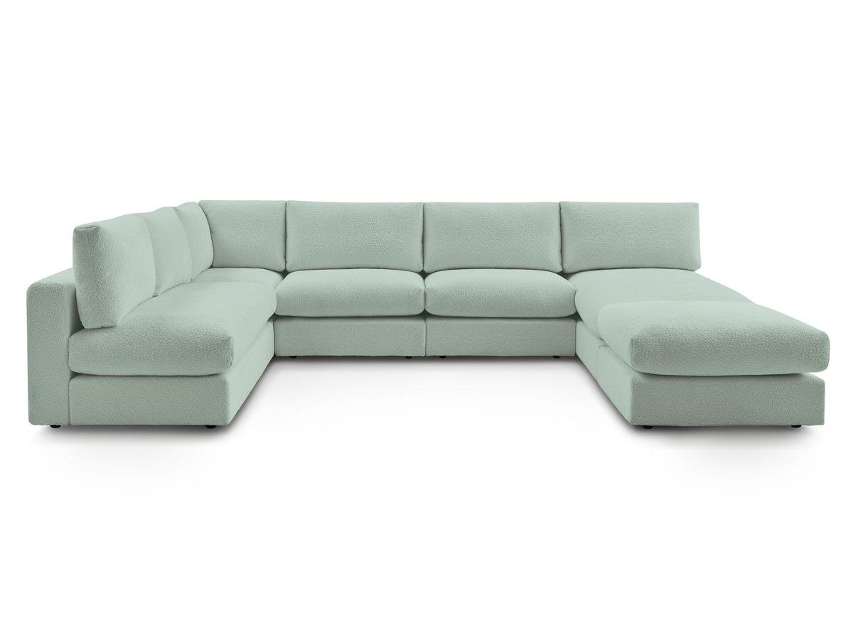 Hjørnesofa 100% modulær PARIS i bouclé-stoff 3 sittemoduler, 1 sjeselong, 1 hjørne, 1 puff