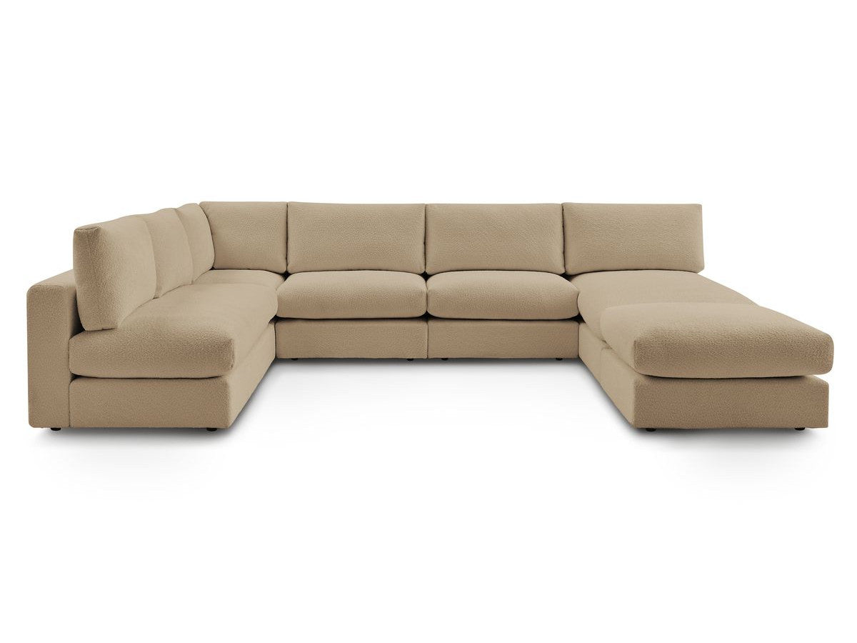 Hjørnesofa 100% modulær PARIS i bouclé-stoff 3 sittemoduler, 1 sjeselong, 1 hjørne, 1 puff