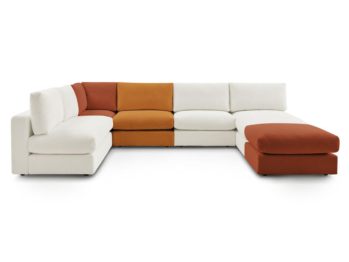 Hjørnesofa 100% modulær PARIS i bouclé-stoff 3 sittemoduler, 1 sjeselong, 1 hjørne, 1 puff