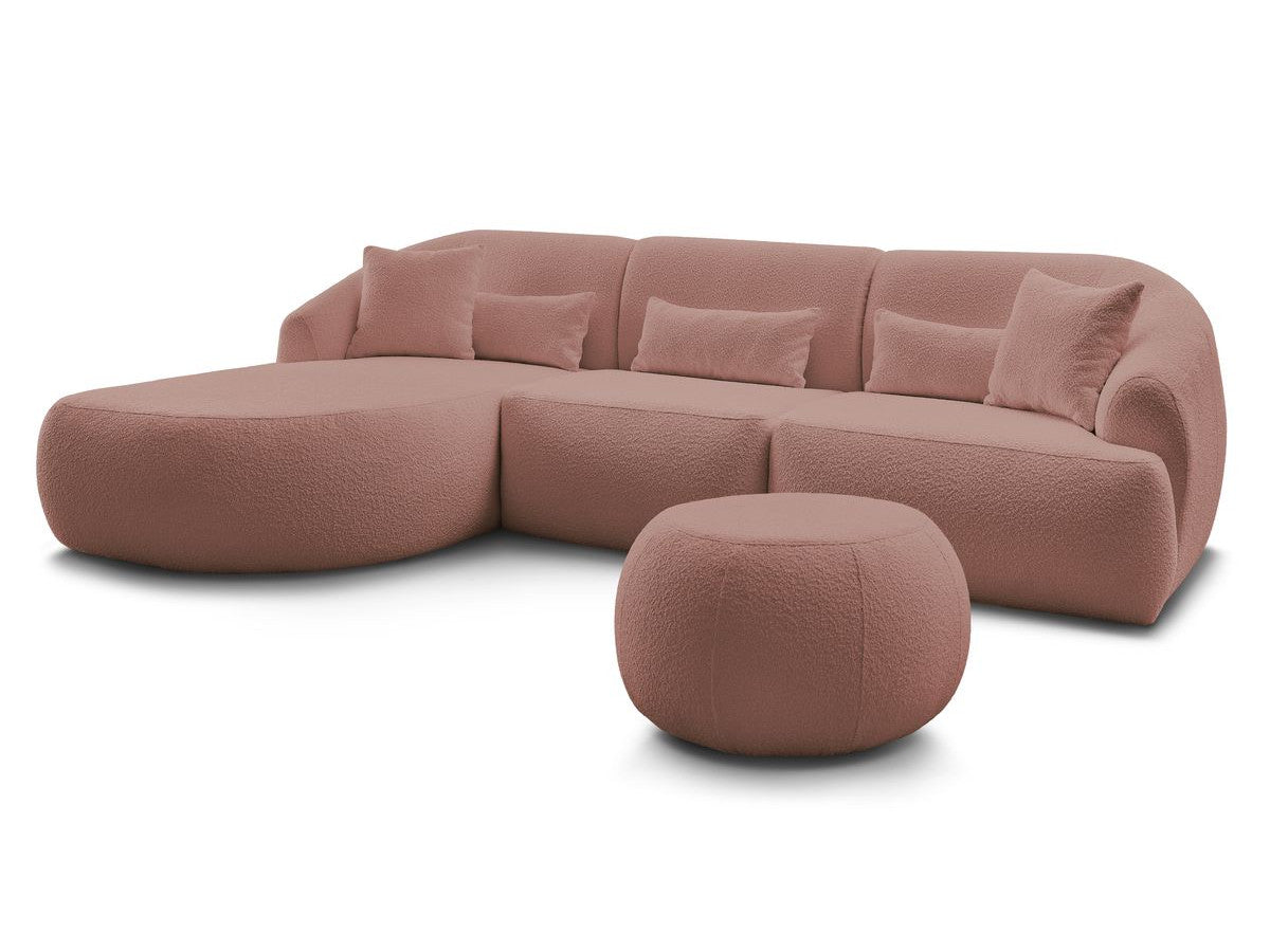 Hjørnesofa ALESIA i bouclé-stoff med puff
