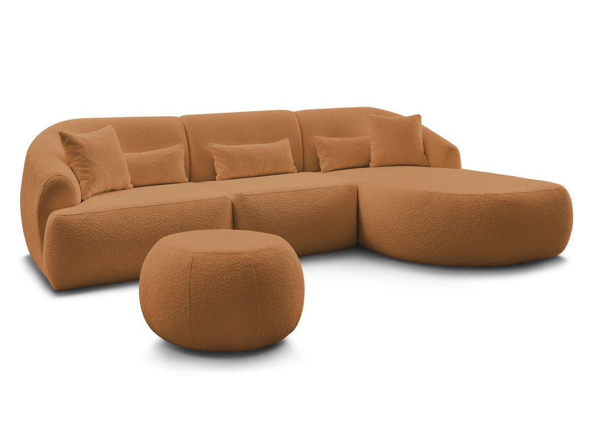 Hjørnesofa ALESIA i bouclé-stoff med puff