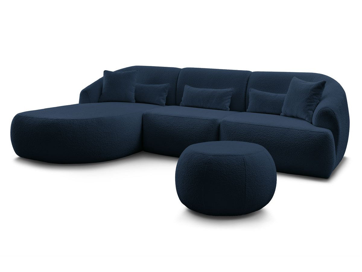 Hjørnesofa ALESIA i bouclé-stoff med puff