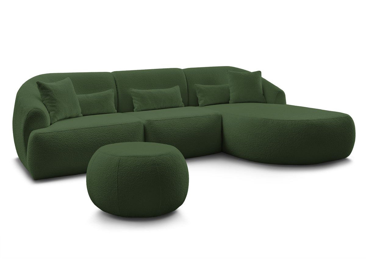 Hjørnesofa ALESIA i bouclé-stoff med puff