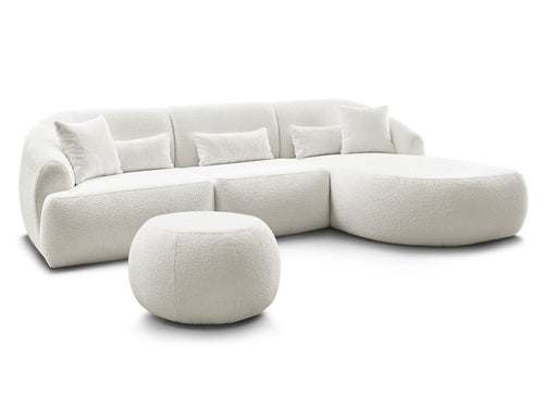 Hjørnesofa ALESIA i bouclé-stoff med puff