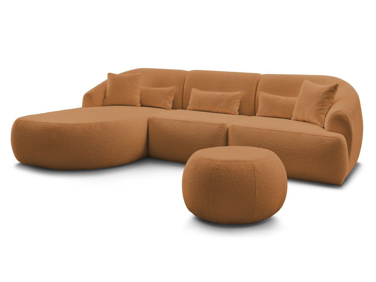 Hjørnesofa ALESIA i bouclé-stoff med puff