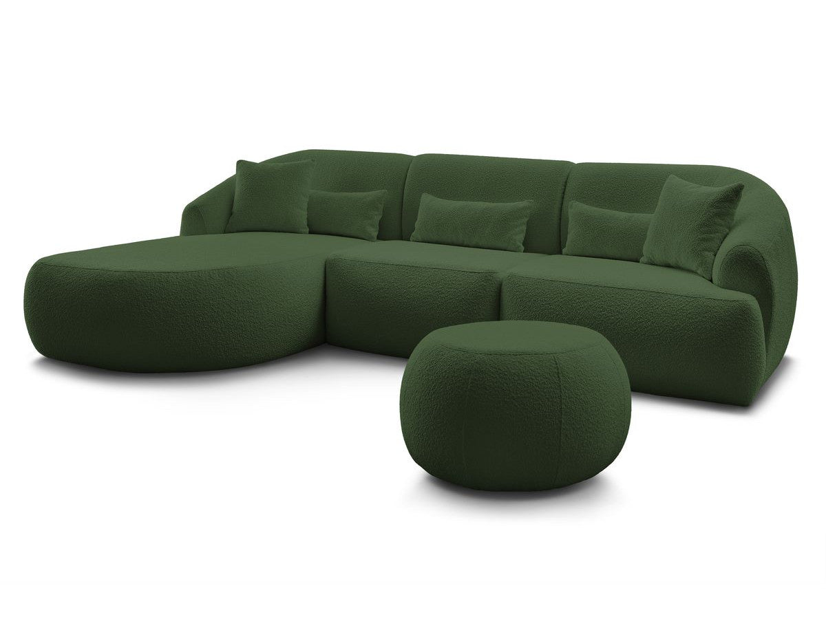 Hjørnesofa ALESIA i bouclé-stoff med puff
