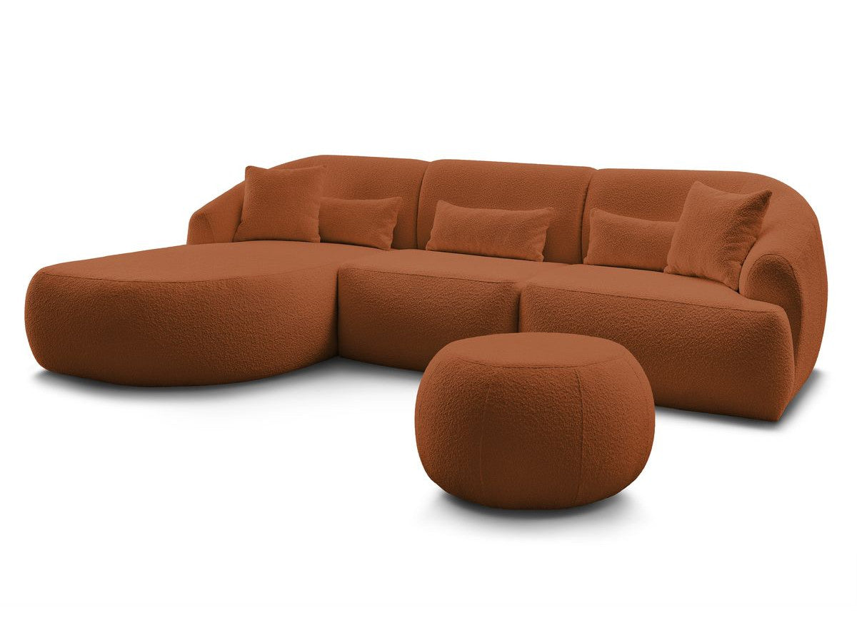 Hjørnesofa ALESIA i bouclé-stoff med puff