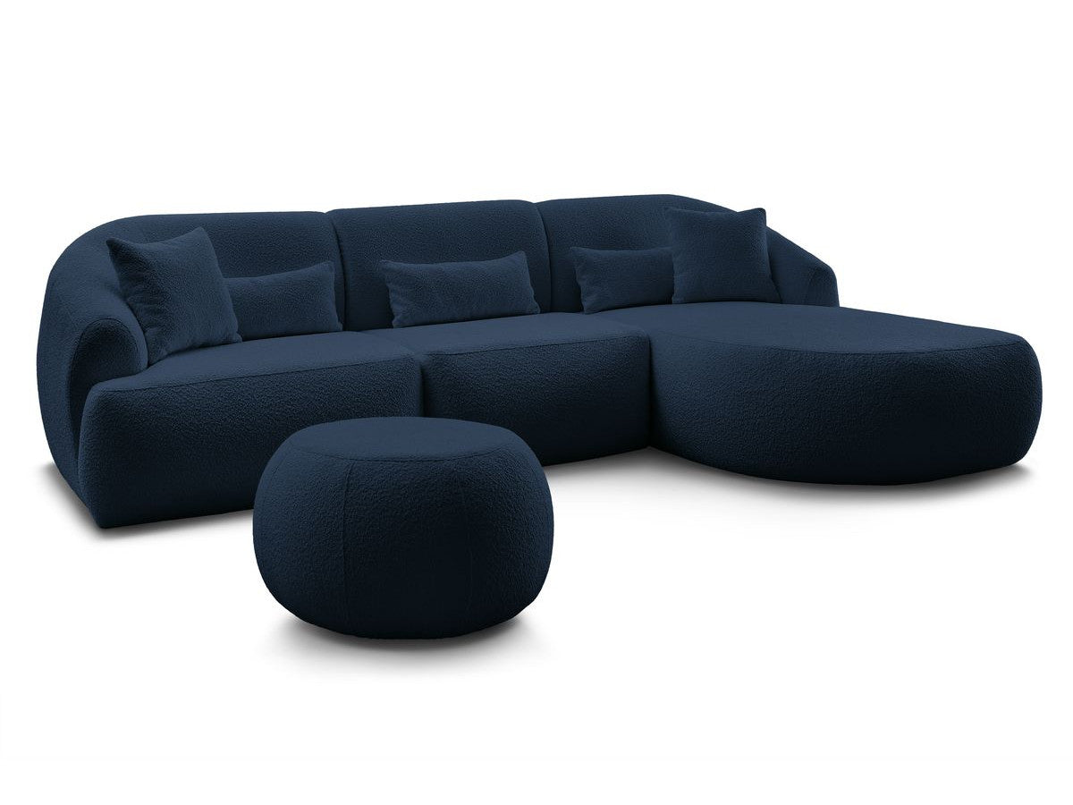 Hjørnesofa ALESIA i bouclé-stoff med puff
