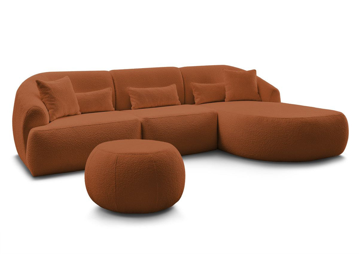 Hjørnesofa ALESIA i bouclé-stoff med puff