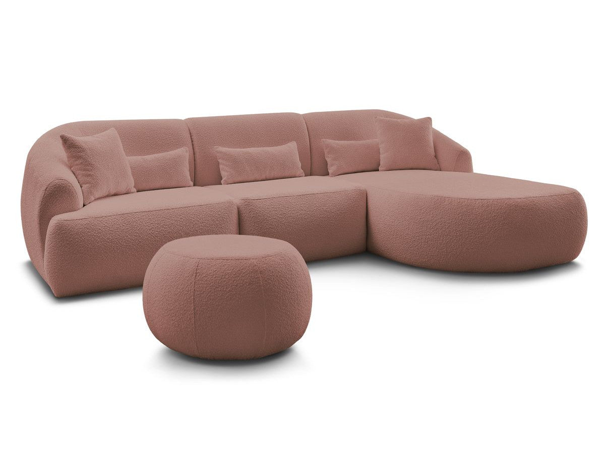 Hjørnesofa ALESIA i bouclé-stoff med puff