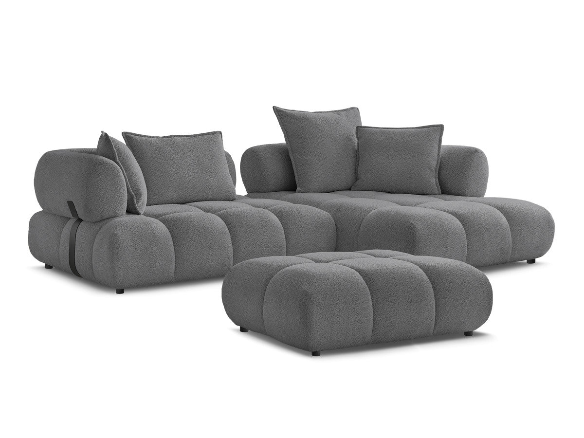 Hjørnesofa ALYA i bouclé-stoff med puff
