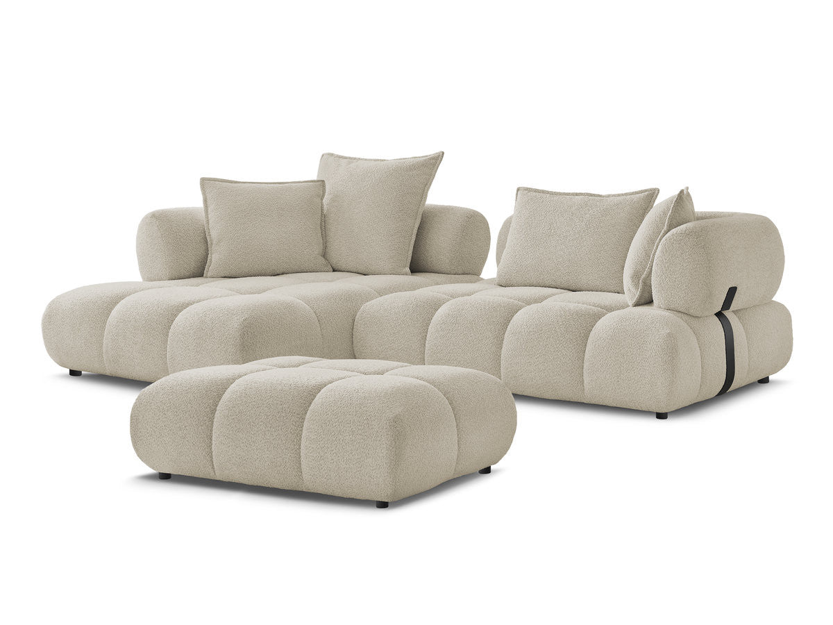 Hjørnesofa ALYA i bouclé-stoff med puff