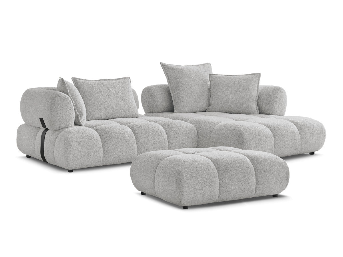 Hjørnesofa ALYA i bouclé-stoff med puff