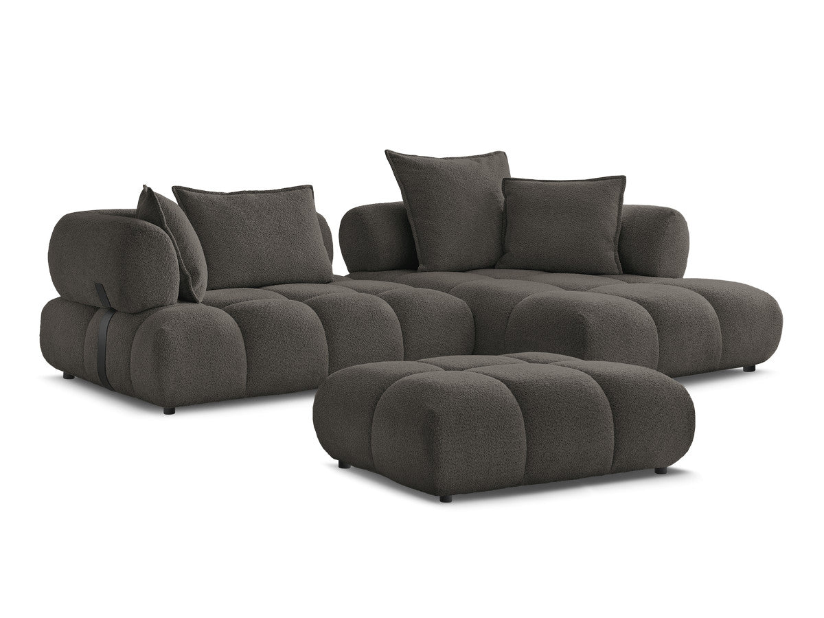 Hjørnesofa ALYA i bouclé-stoff med puff