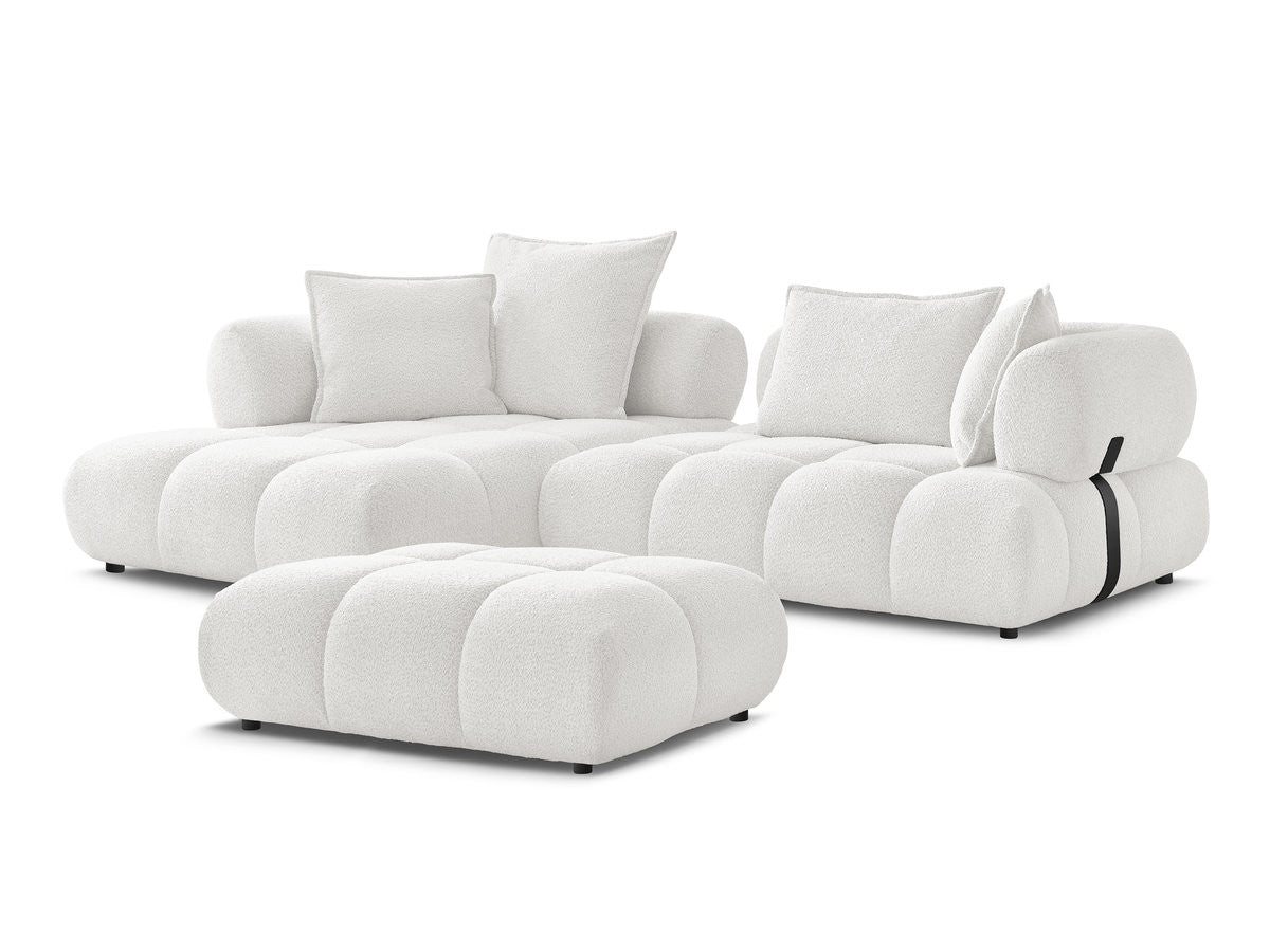 Hjørnesofa ALYA i bouclé-stoff med puff