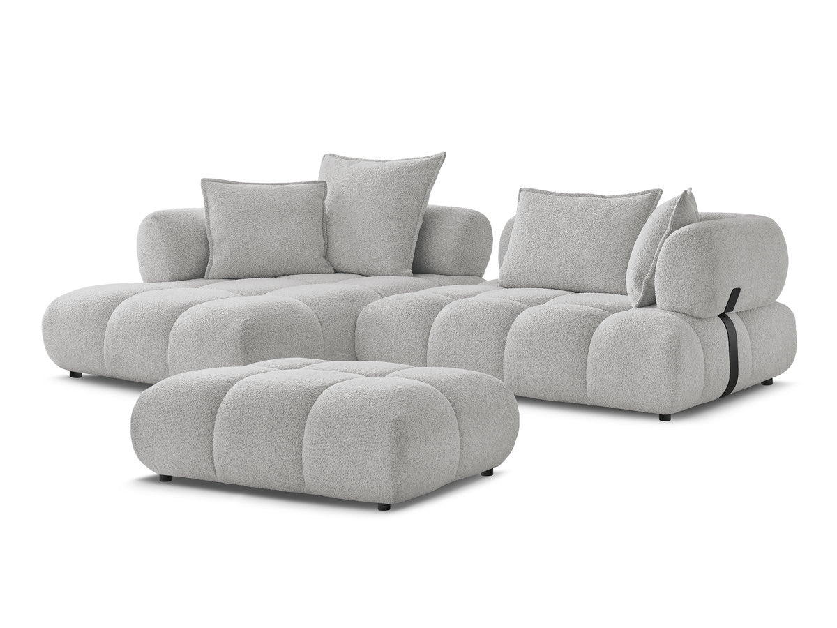 Hjørnesofa ALYA i bouclé-stoff med puff