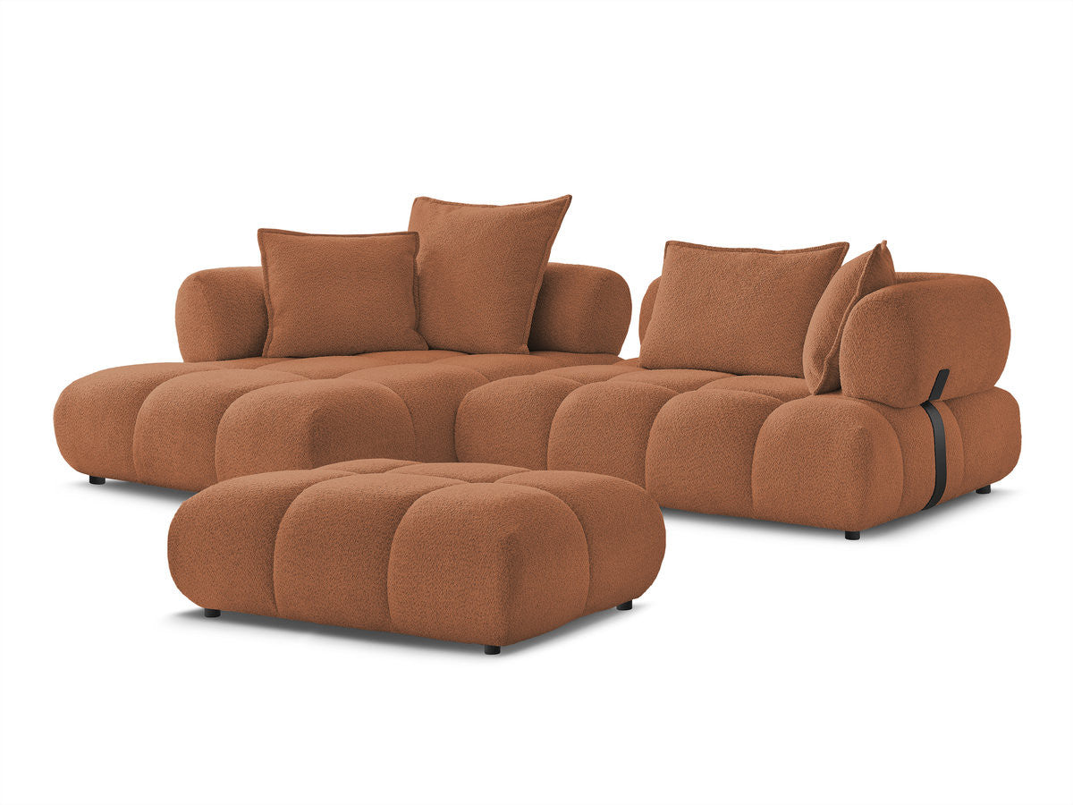Hjørnesofa ALYA i bouclé-stoff med puff