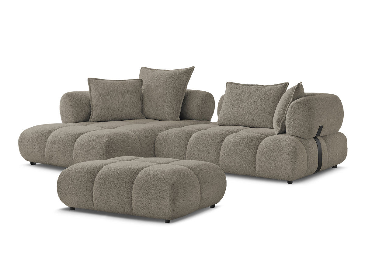 Hjørnesofa ALYA i bouclé-stoff med puff