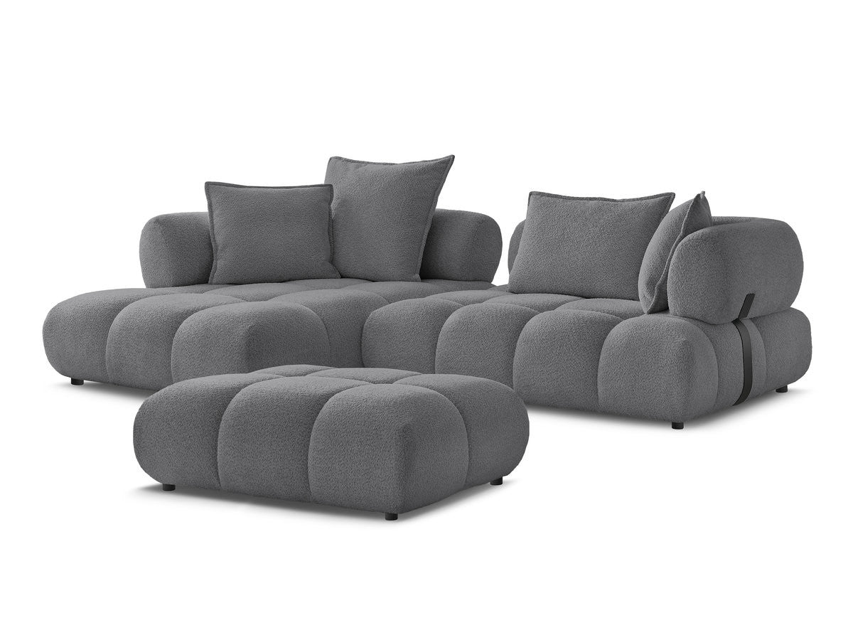 Hjørnesofa ALYA i bouclé-stoff med puff
