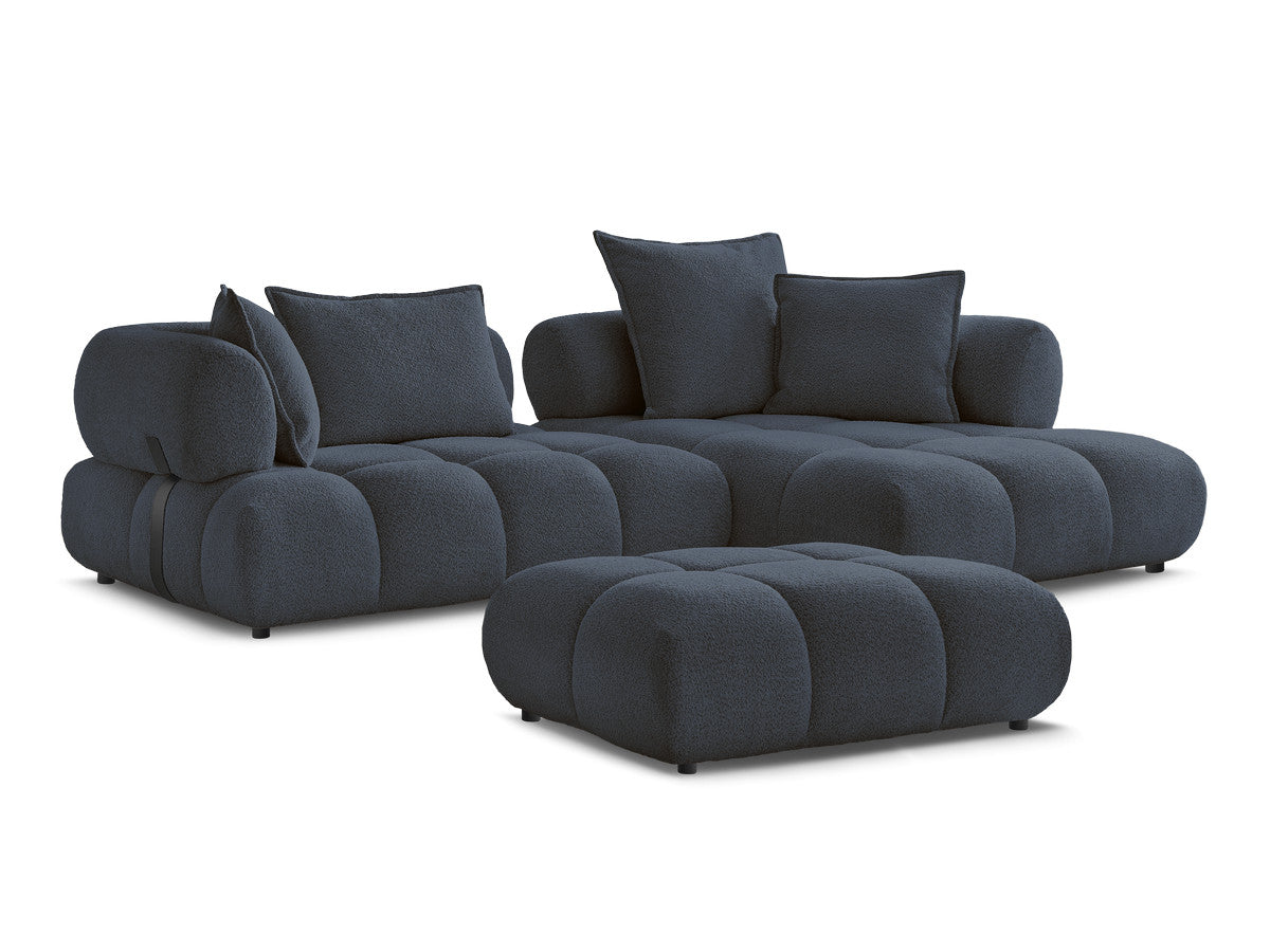 Hjørnesofa ALYA i bouclé-stoff med puff