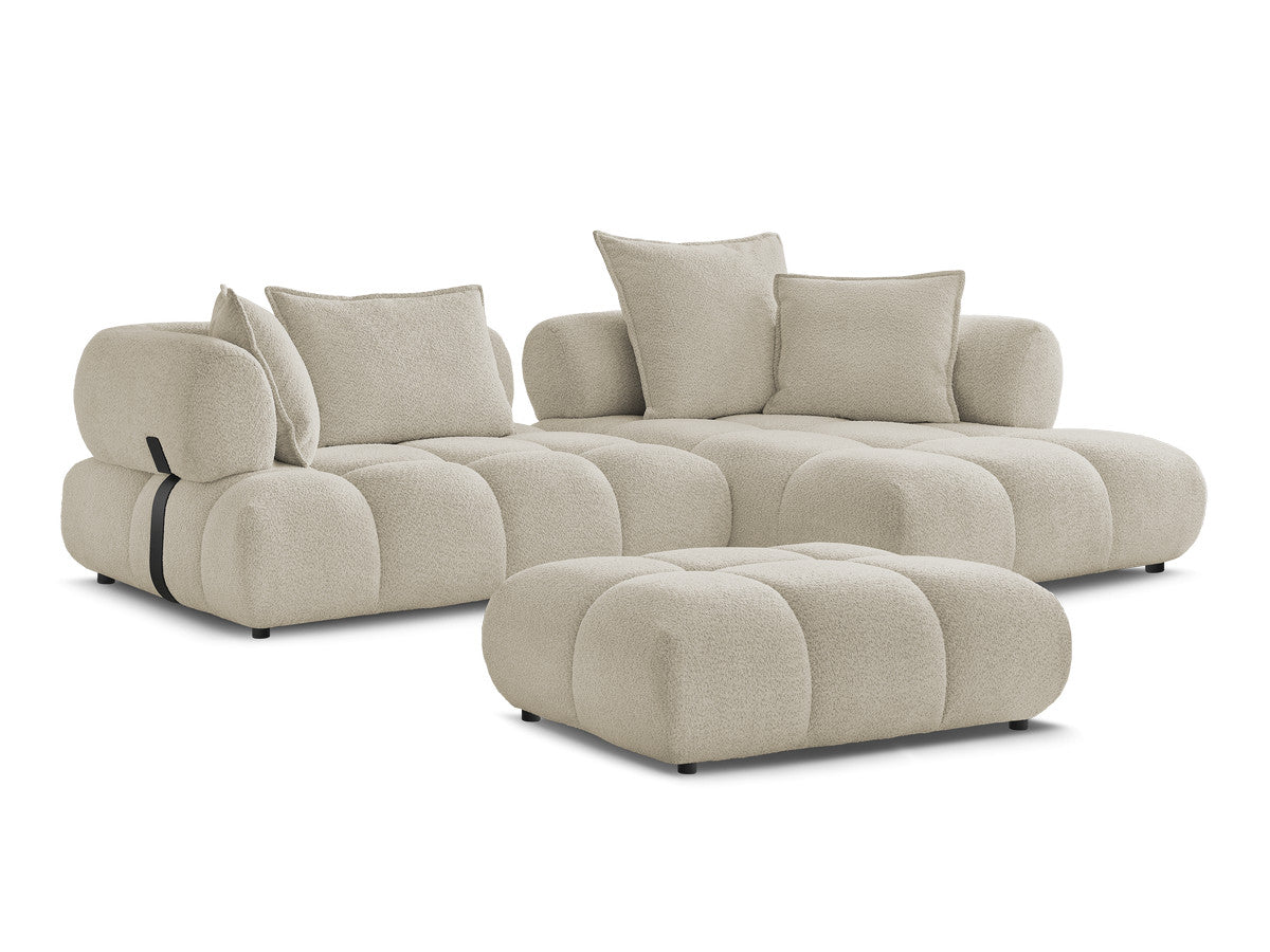 Hjørnesofa ALYA i bouclé-stoff med puff