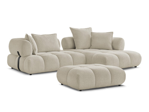 Hjørnesofa ALYA i bouclé-stoff med puff