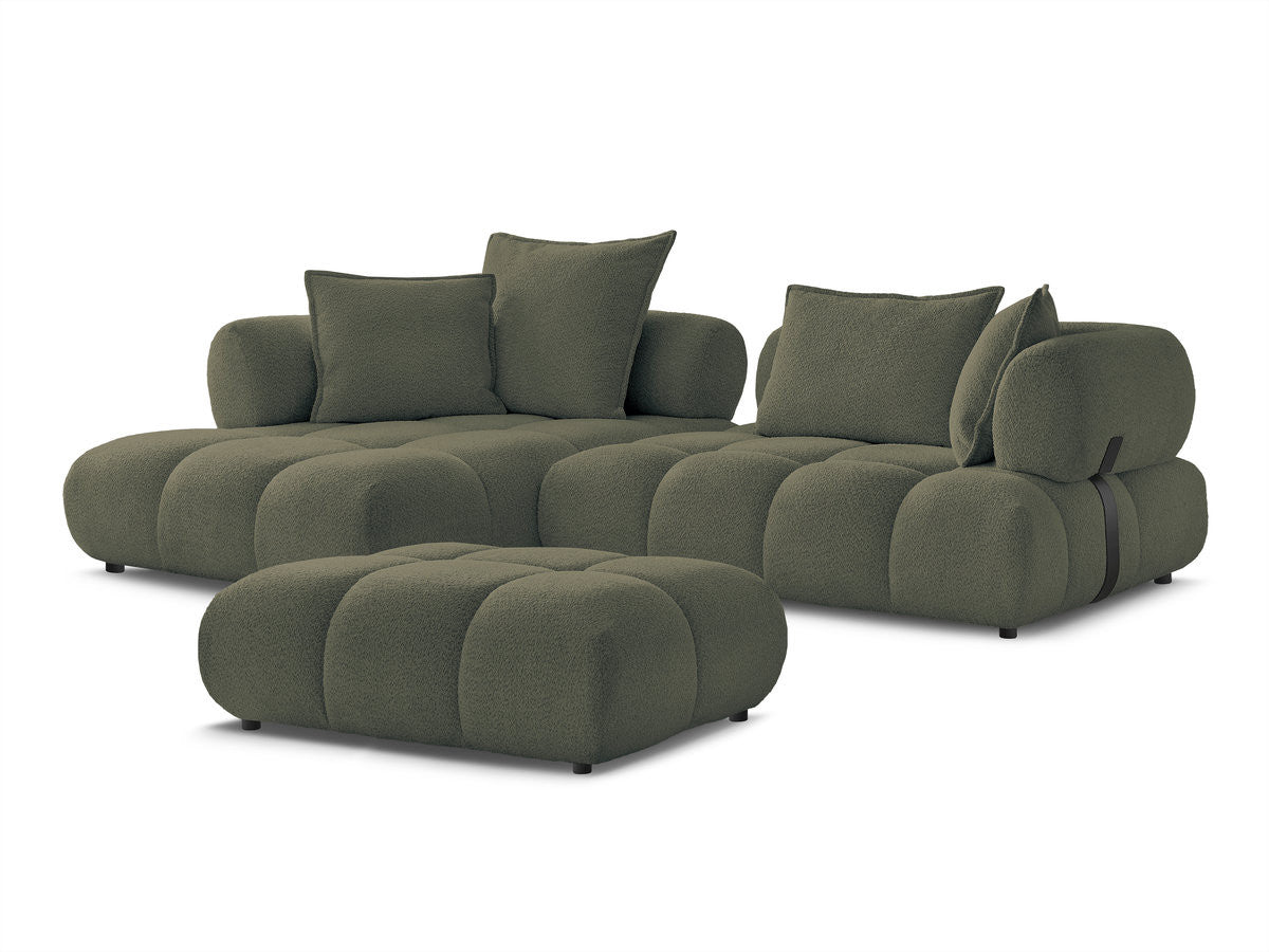 Hjørnesofa ALYA i bouclé-stoff med puff