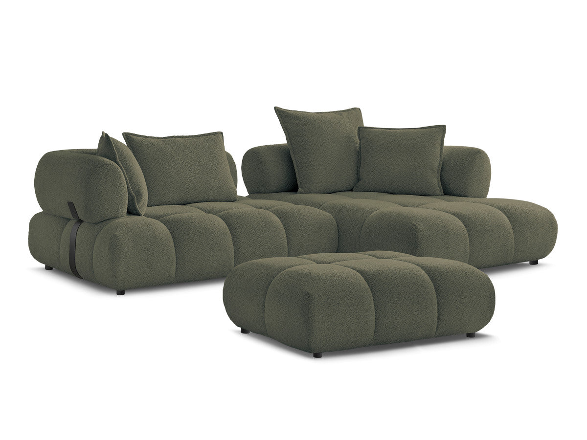 Hjørnesofa ALYA i bouclé-stoff med puff