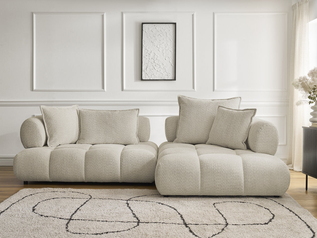Hjørnesofa ALYA i bouclé-stoff