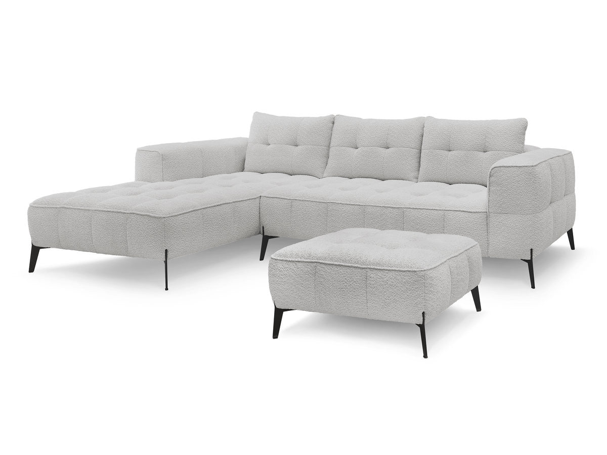 Hjørnesofa ANIS i bouclé-stoff med puff