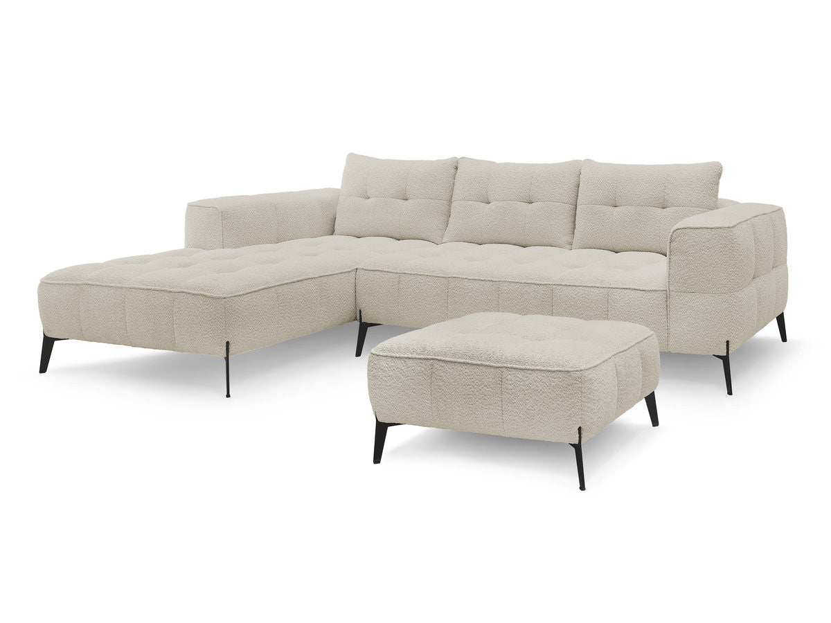 Hjørnesofa ANIS i bouclé-stoff med puff