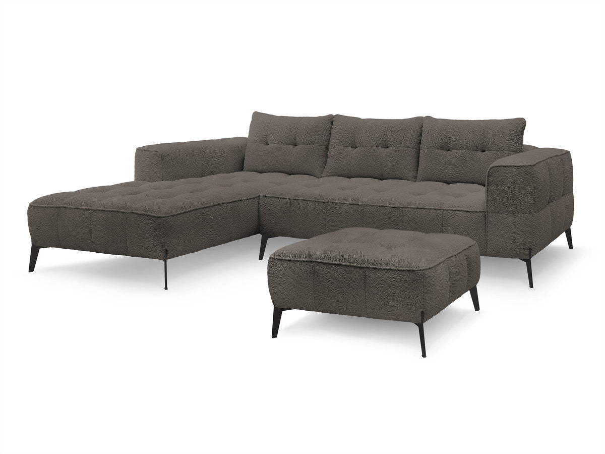 Hjørnesofa ANIS i bouclé-stoff med puff