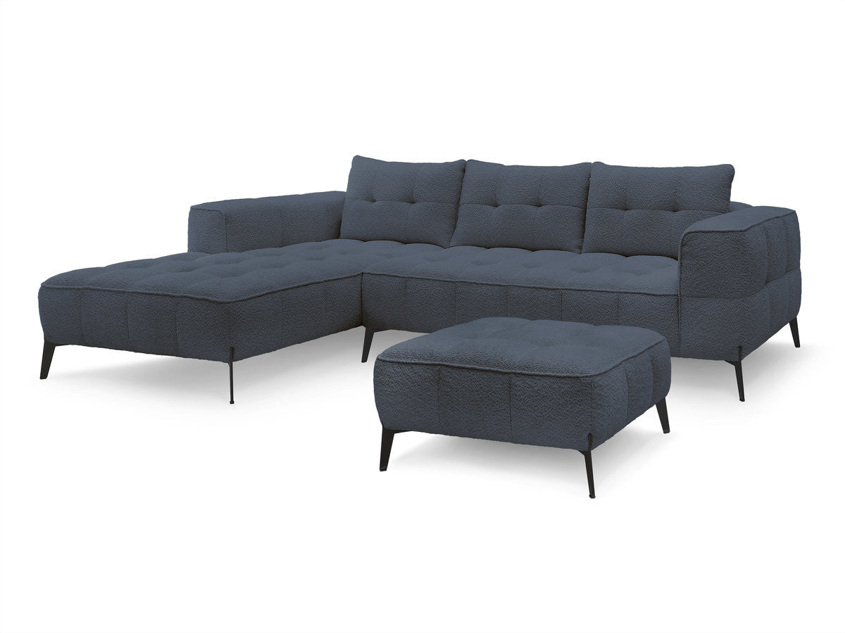 Hjørnesofa ANIS i bouclé-stoff med puff