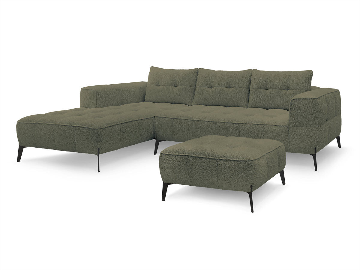 Hjørnesofa ANIS i bouclé-stoff med puff