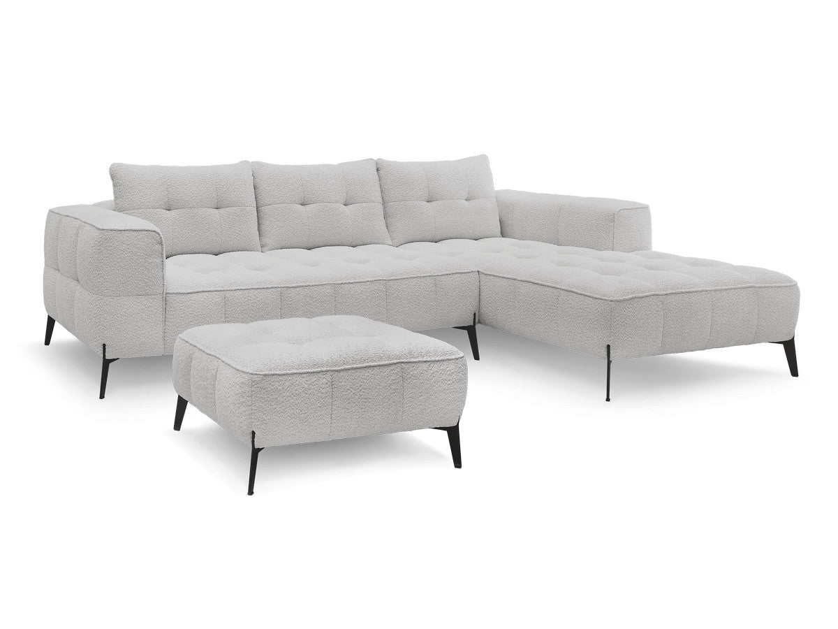 Hjørnesofa ANIS i bouclé-stoff med puff