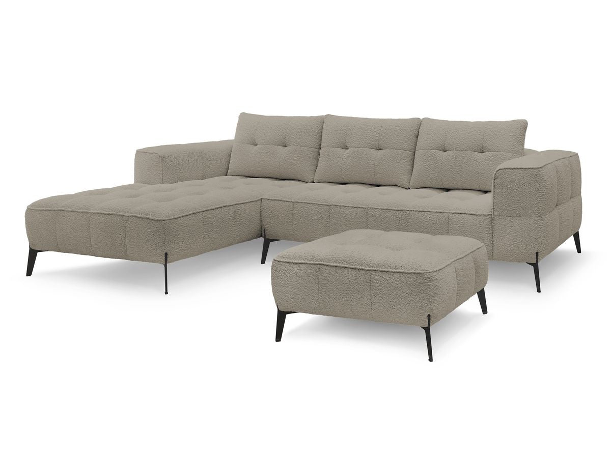Hjørnesofa ANIS i bouclé-stoff med puff
