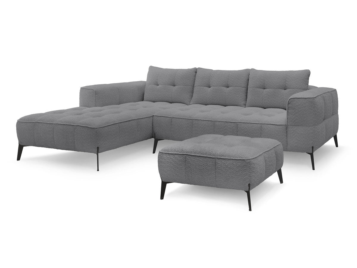Hjørnesofa ANIS i bouclé-stoff med puff