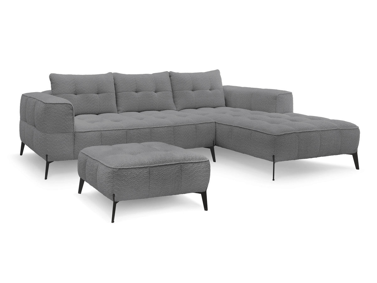 Hjørnesofa ANIS i bouclé-stoff med puff