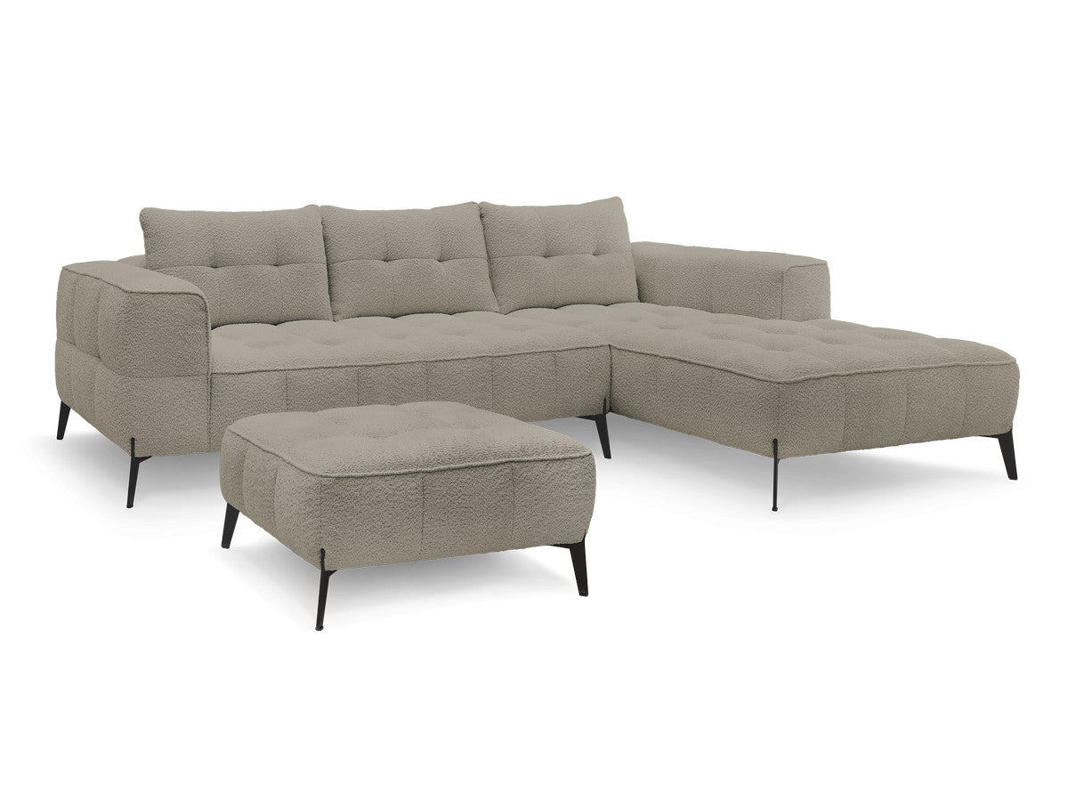 Hjørnesofa ANIS i bouclé-stoff med puff