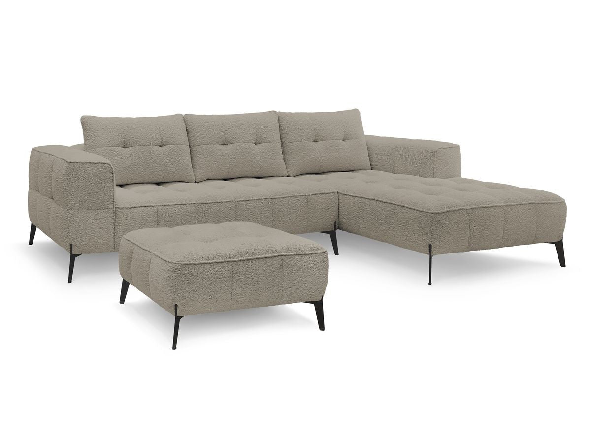 Hjørnesofa ANIS i bouclé-stoff med puff