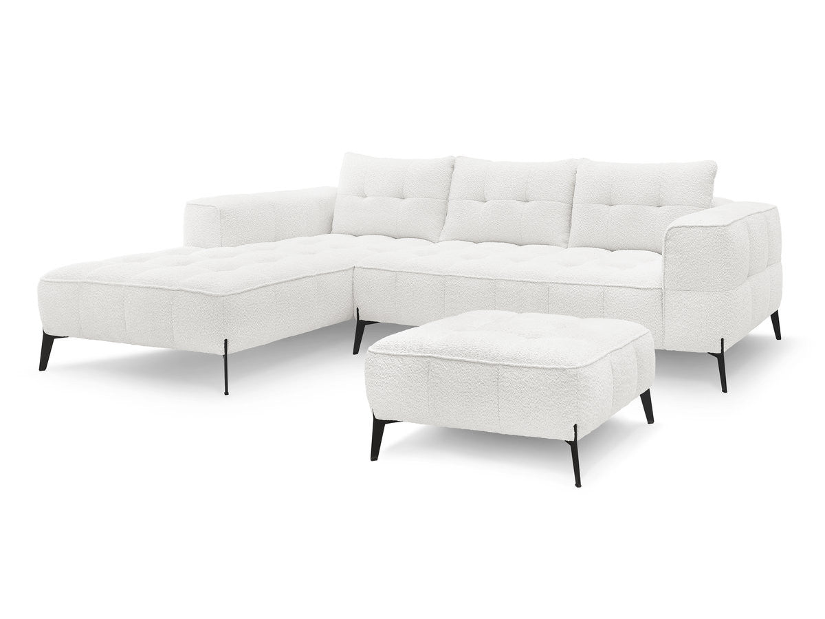 Hjørnesofa ANIS i bouclé-stoff med puff