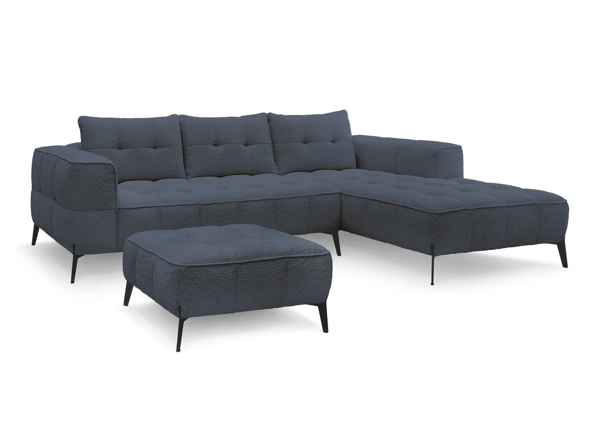 Hjørnesofa ANIS i bouclé-stoff med puff