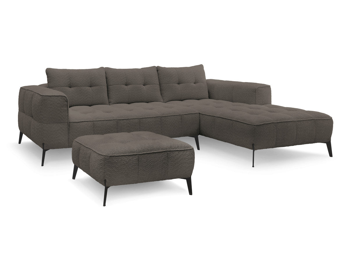 Hjørnesofa ANIS i bouclé-stoff med puff