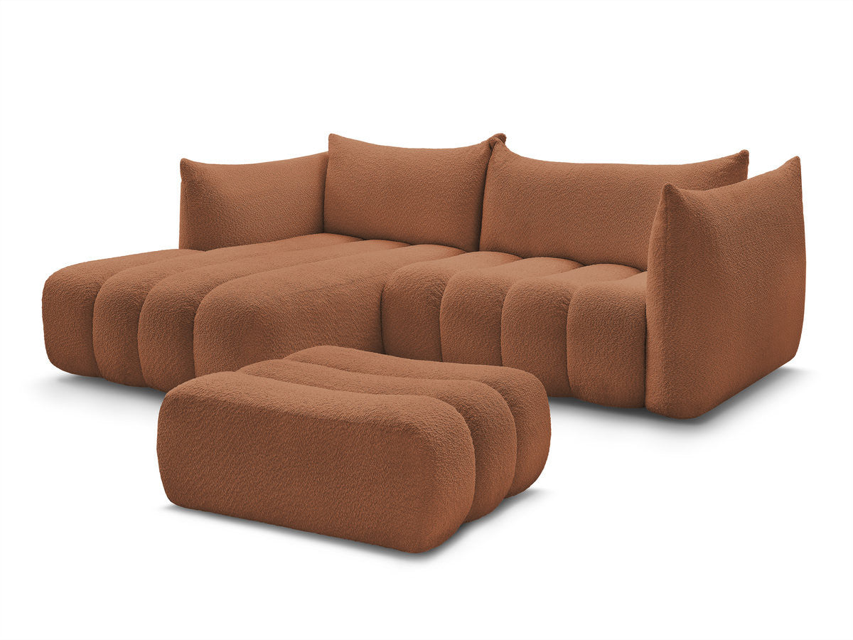 Hjørnesofa AZRA i bouclé-stoff med puff