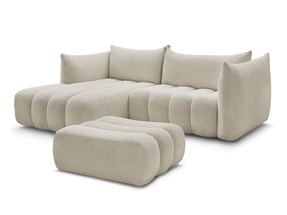Hjørnesofa AZRA i bouclé-stoff med puff