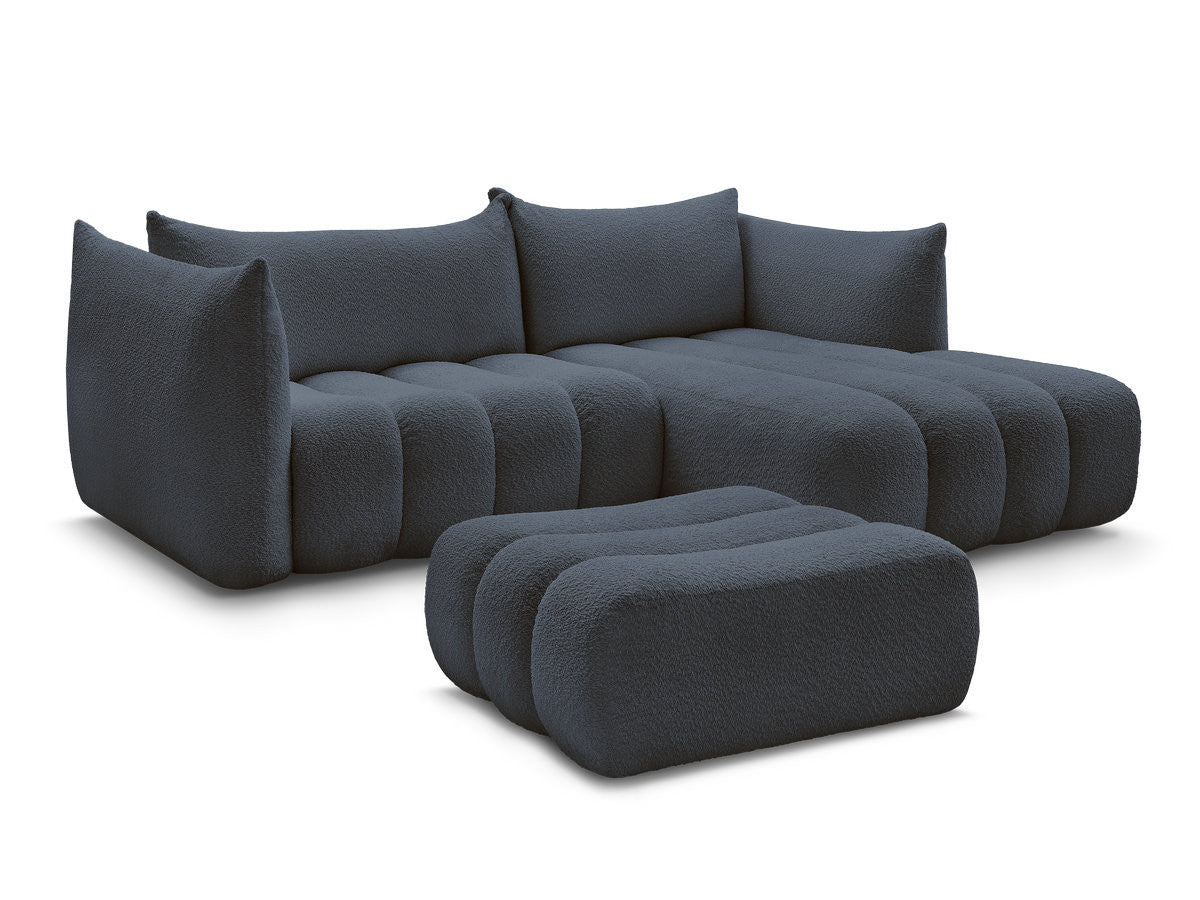 Hjørnesofa AZRA i bouclé-stoff med puff