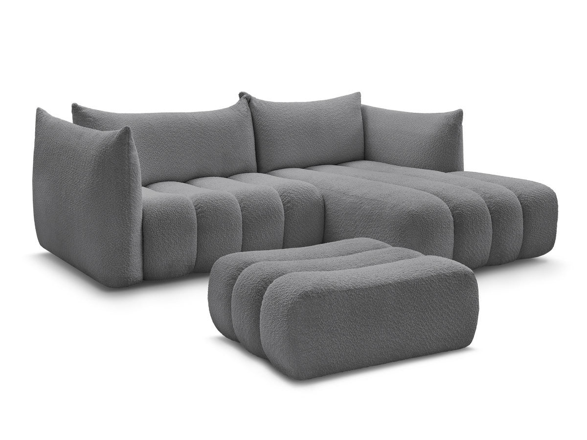 Hjørnesofa AZRA i bouclé-stoff med puff