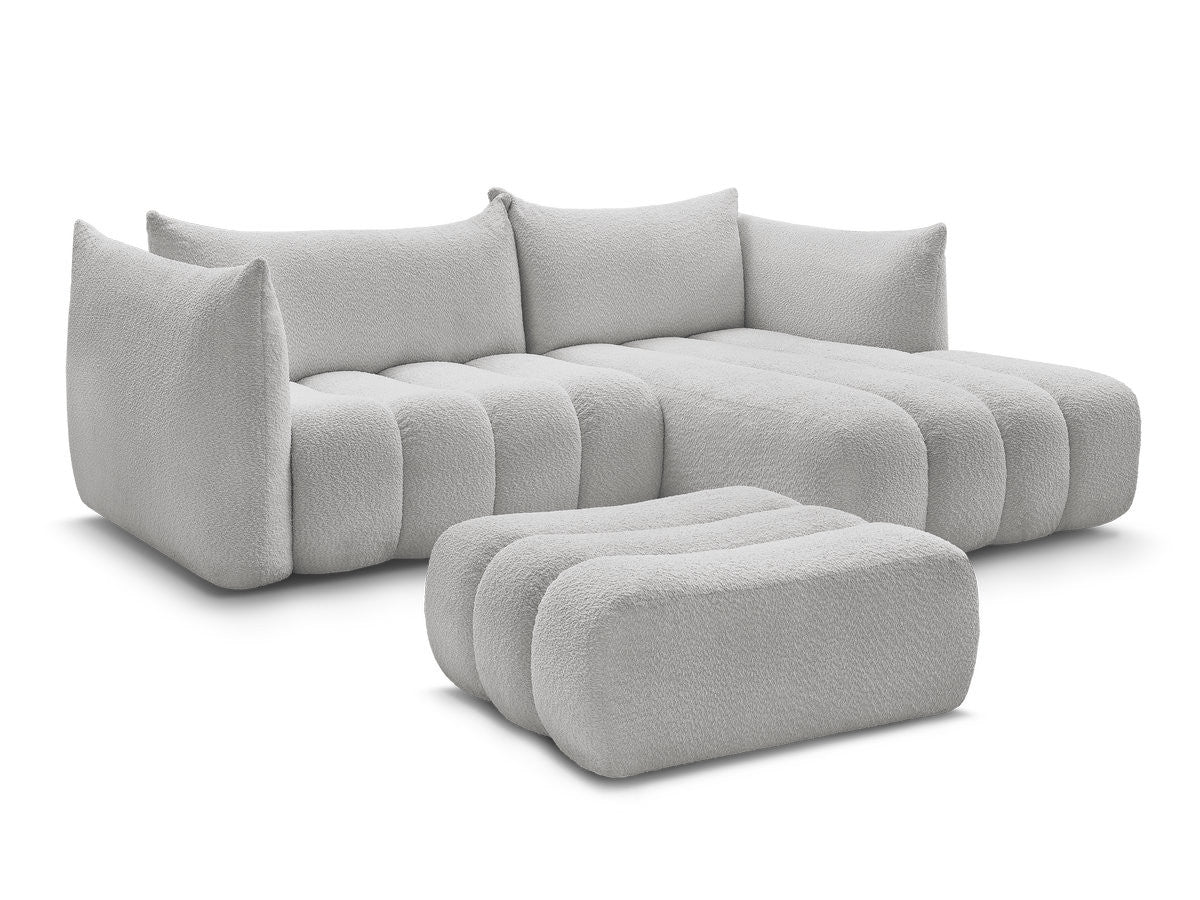 Hjørnesofa AZRA i bouclé-stoff med puff